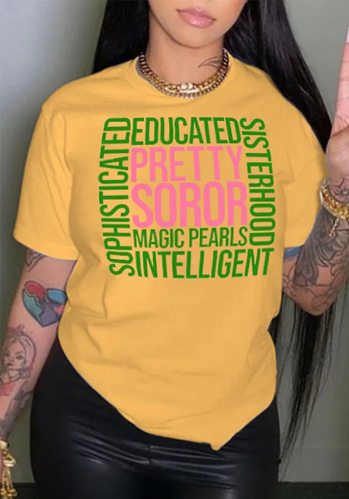 Women Letter Print Round Neck Short Sleeve T-Shirt