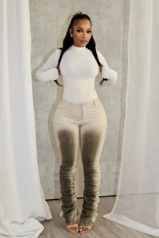Women Sexy Retro Stacked Pants