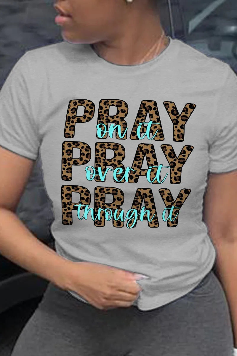 Letter Printed Round Neck Short Sleeve T-shirt
