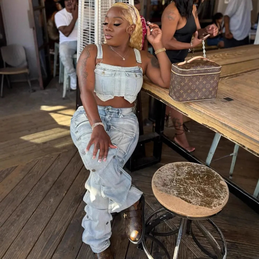 Women street Cargo Denim Pants