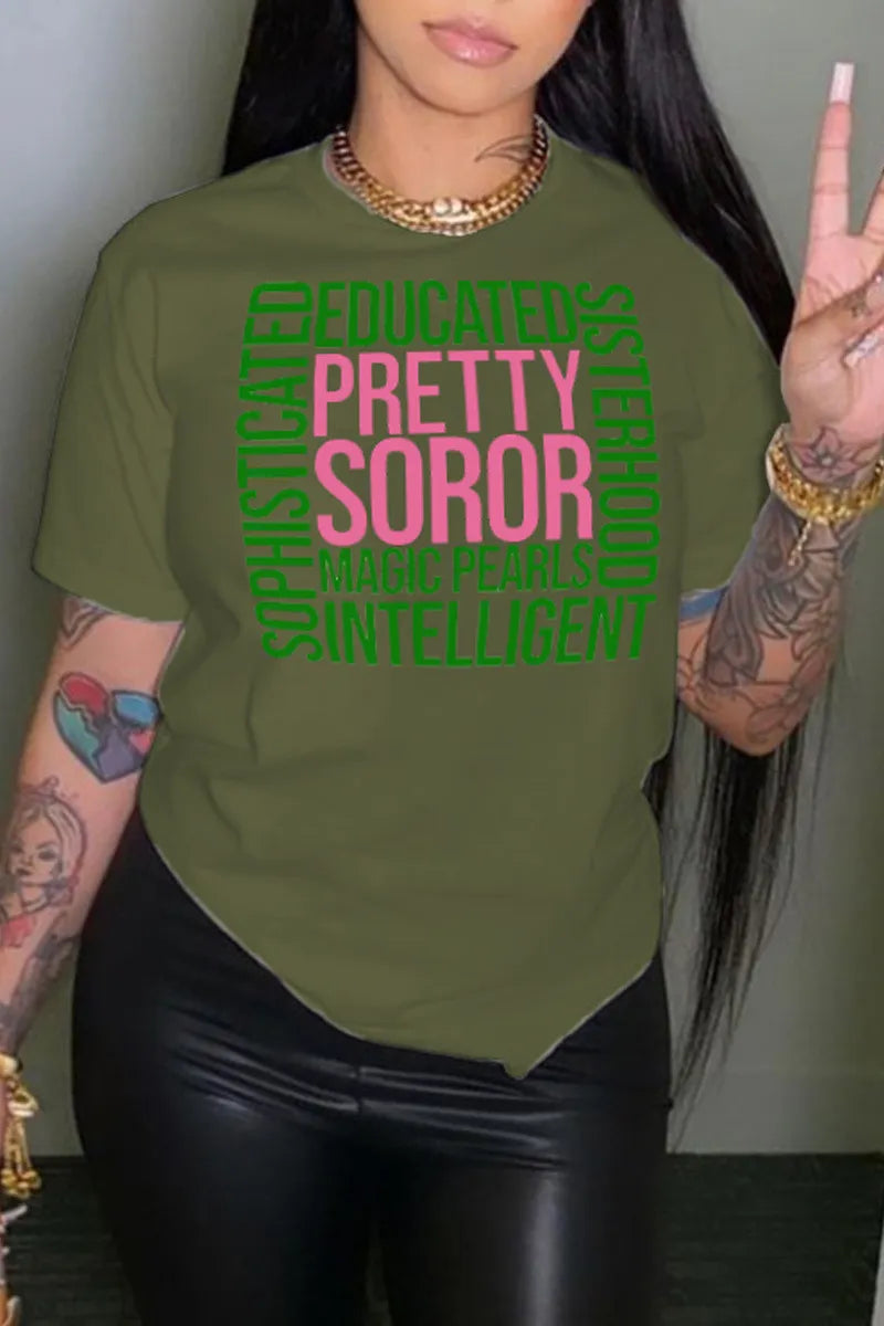 Women Letter Print Round Neck Short Sleeve T-Shirt