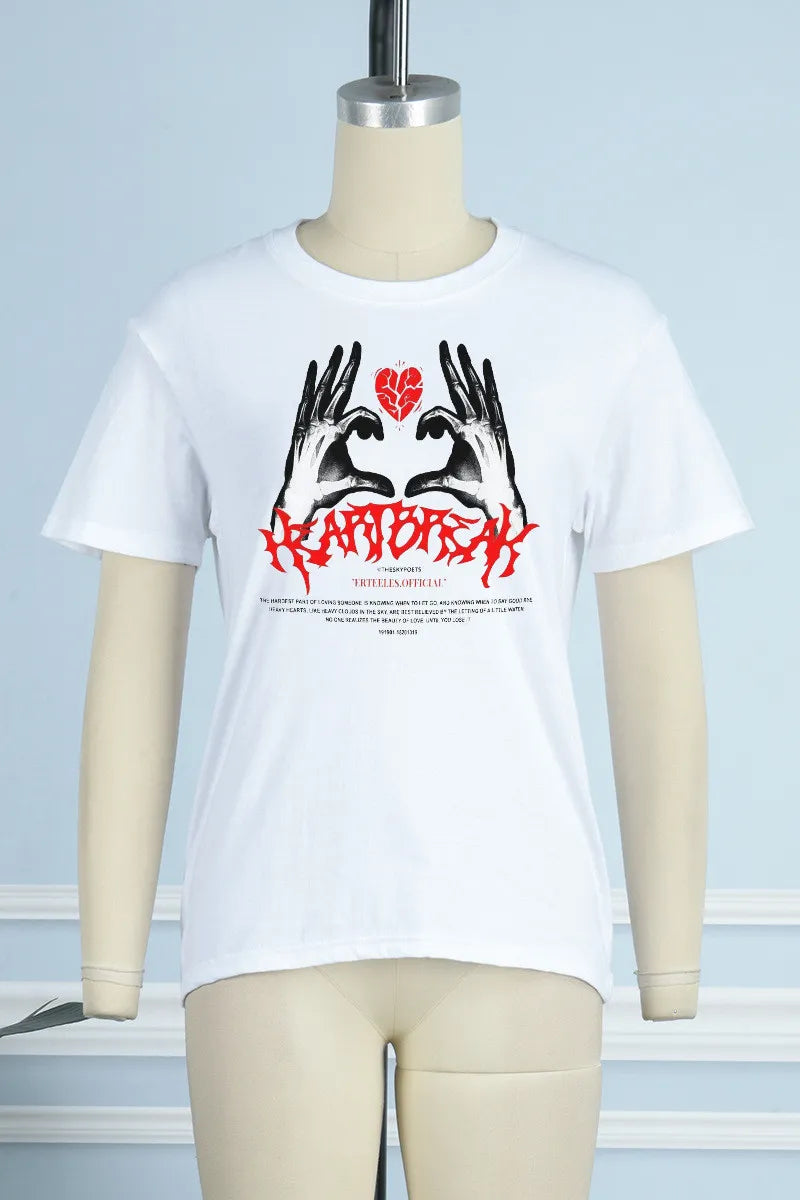 Women Letter Print Round Neck Short Sleeve T-Shirt