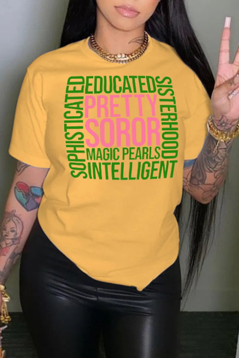 Women Letter Print Round Neck Short Sleeve T-Shirt