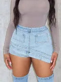 Plus Size Women's Anti-Exposure Pocket High Waist Denim Shorts