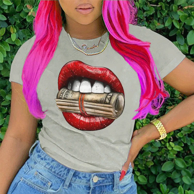 Women Letter Print Round Neck Short Sleeve T-Shirt