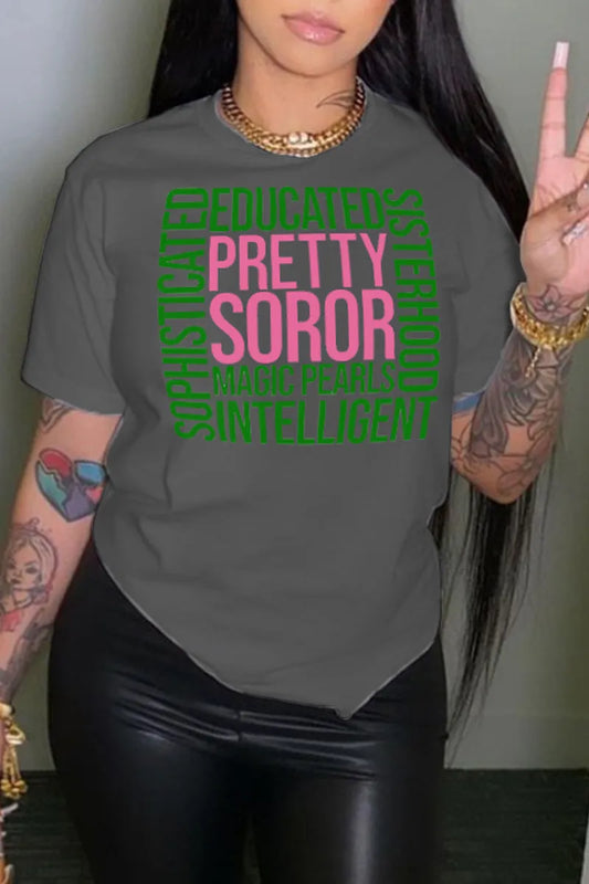 Women Letter Print Round Neck Short Sleeve T-Shirt