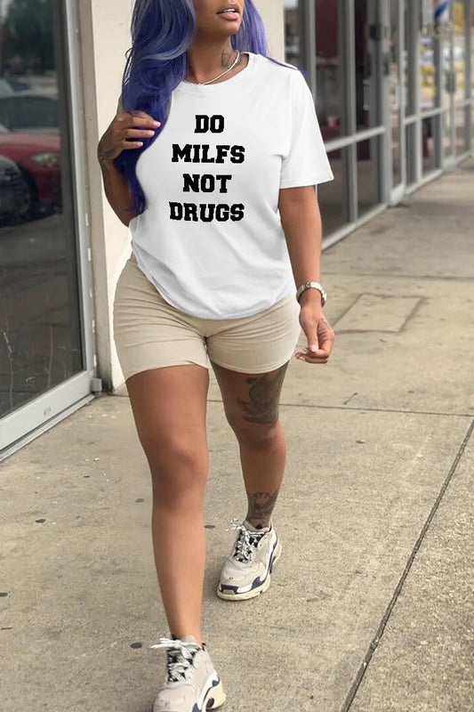 Women Letter Print Round Neck Short Sleeve T-Shirt