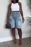Women Ripped Cargo Denim Pants