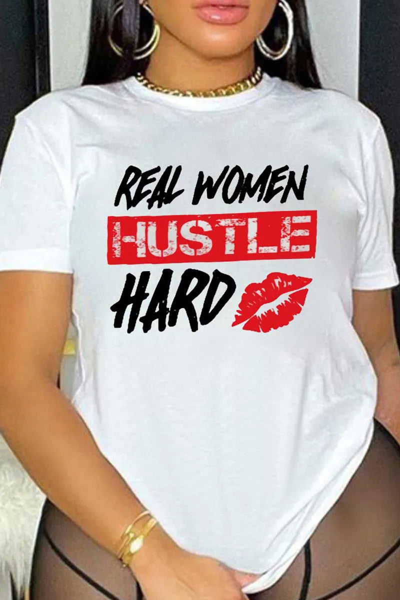 Letter Printed Round Neck Short Sleeve T-shirt