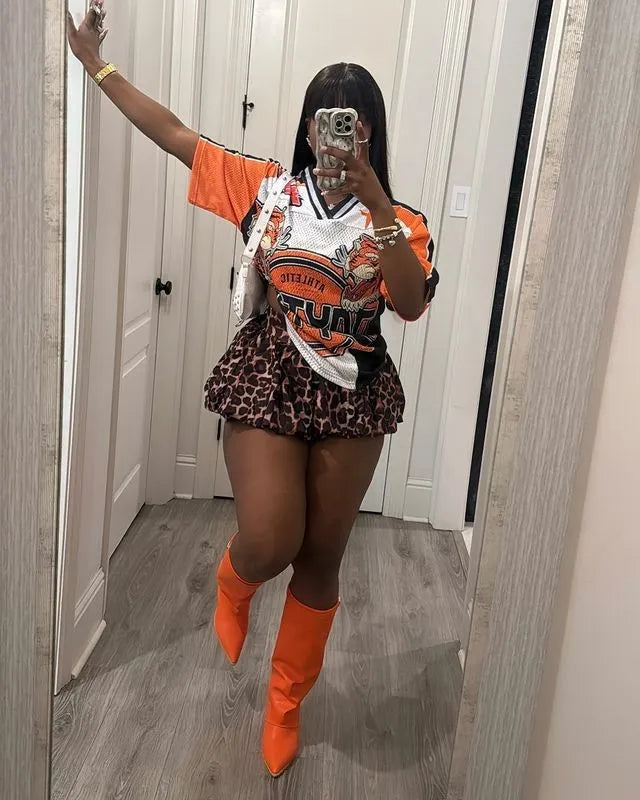 Women basketball uniform American retro casual short sleeve Top