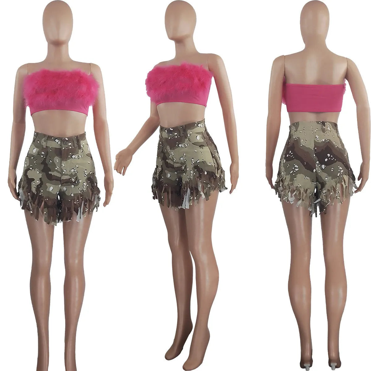 Fashionable Women's Camouflage Tassel Shorts