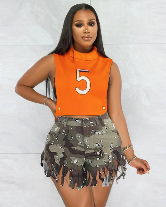 Fashionable Women's Camouflage Tassel Shorts