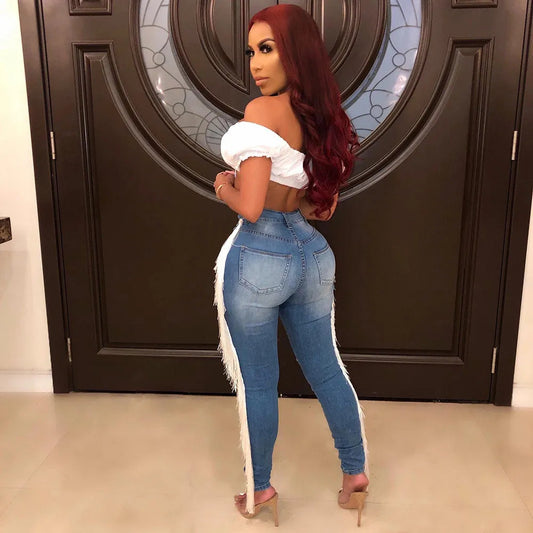 Casual Ripped Fringe Denim Pants Trendy High Street Jeans