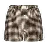 Women's Summer Retro Plaid High Waist Wide Leg Casual Shorts