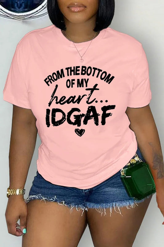 Letter Printed Round Neck Short Sleeve T-shirt