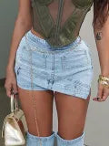 Plus Size Women's Anti-Exposure Pocket High Waist Denim Shorts