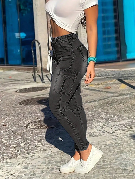 Women's Casual Tight Slim Black Denim Pants