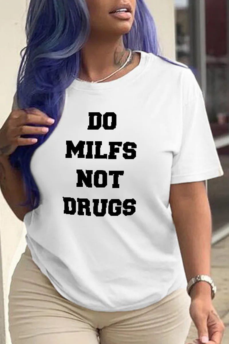 Women Letter Print Round Neck Short Sleeve T-Shirt