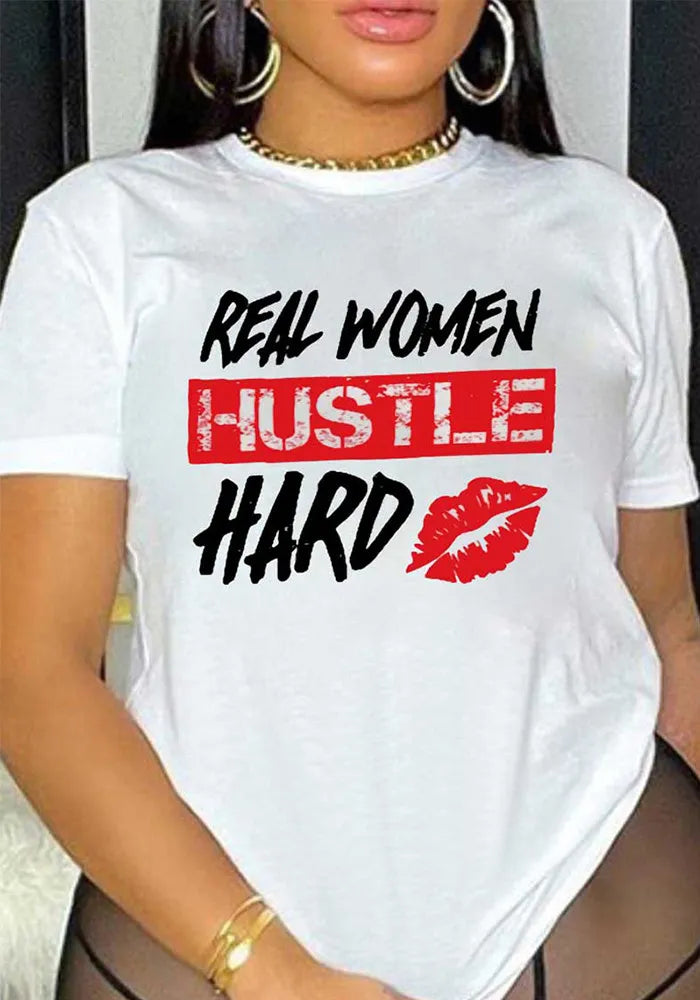 Letter Printed Round Neck Short Sleeve T-shirt
