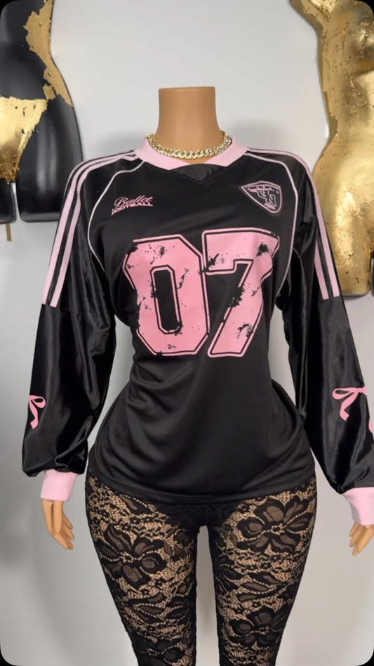 Women American Casual Sports Baseball Collar Contrast Color Long Sleeve Printed T-shirt