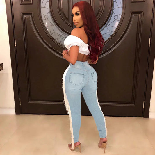 Casual Ripped Fringe Denim Pants Trendy High Street Jeans
