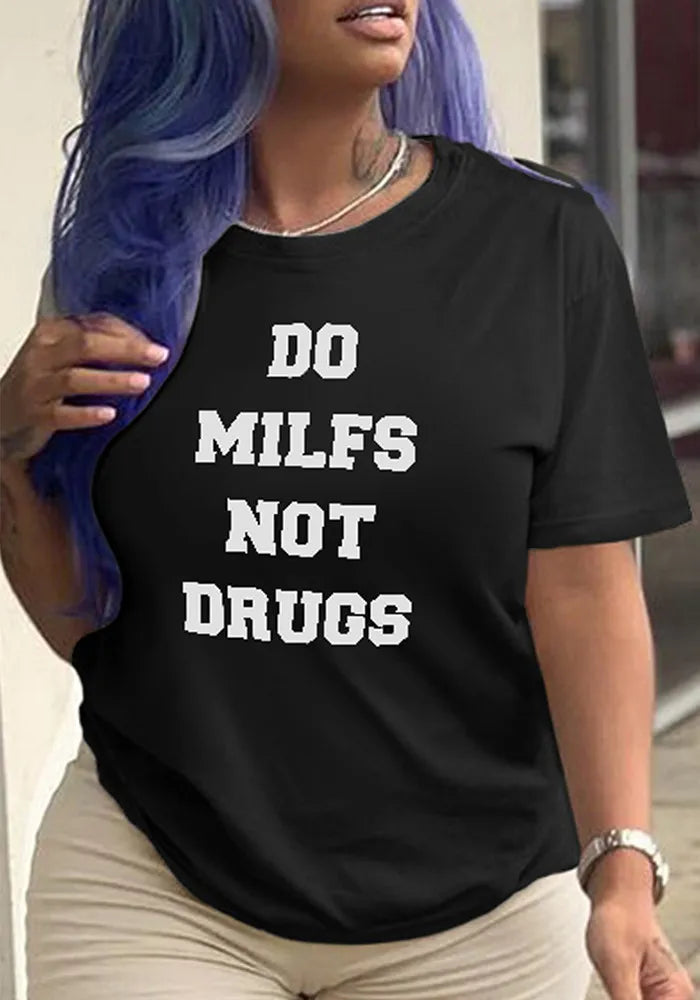 Women Letter Print Round Neck Short Sleeve T-Shirt