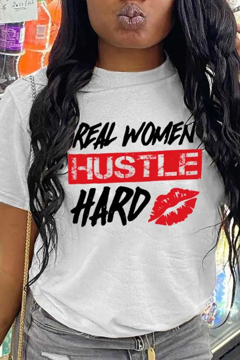 Letter Printed Round Neck Short Sleeve T-shirt
