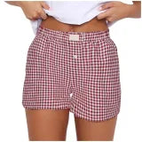 Women's Summer Retro Plaid High Waist Wide Leg Casual Shorts