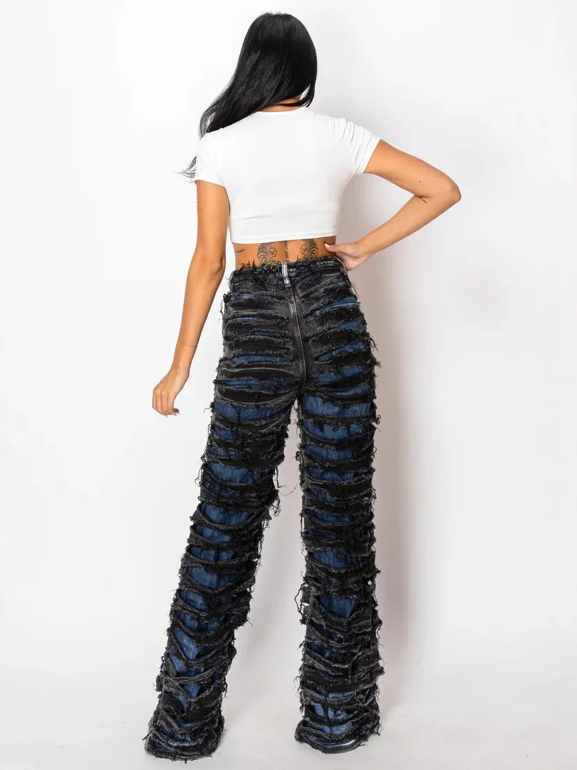 Women Double Ripped Denim Pants