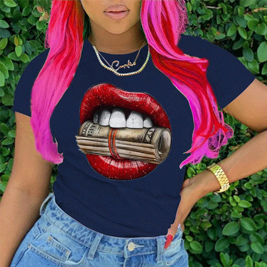 Women Letter Print Round Neck Short Sleeve T-Shirt