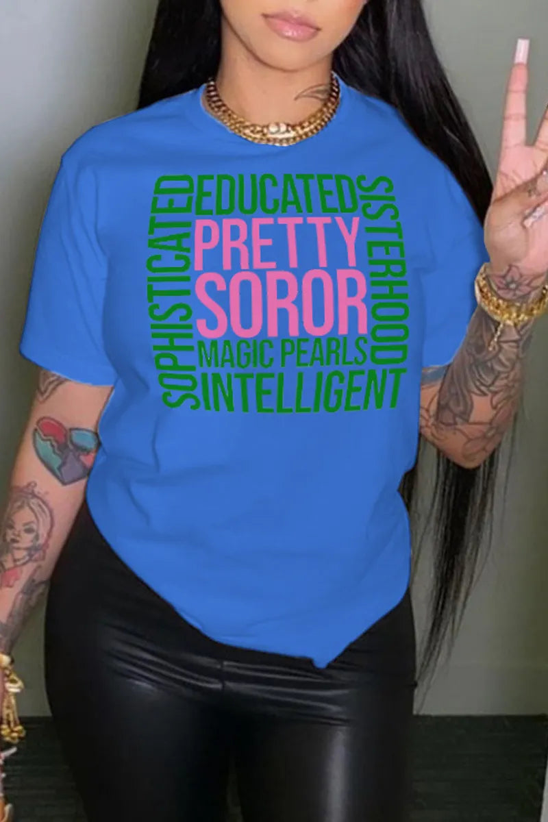 Women Letter Print Round Neck Short Sleeve T-Shirt
