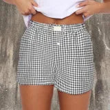 Women's Summer Retro Plaid High Waist Wide Leg Casual Shorts