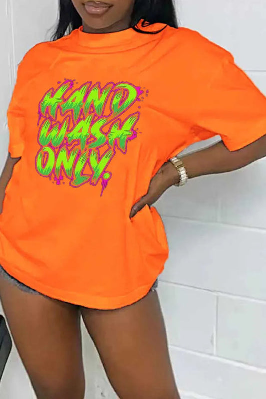 Letter Printed Round Neck Short Sleeve T-shirt
