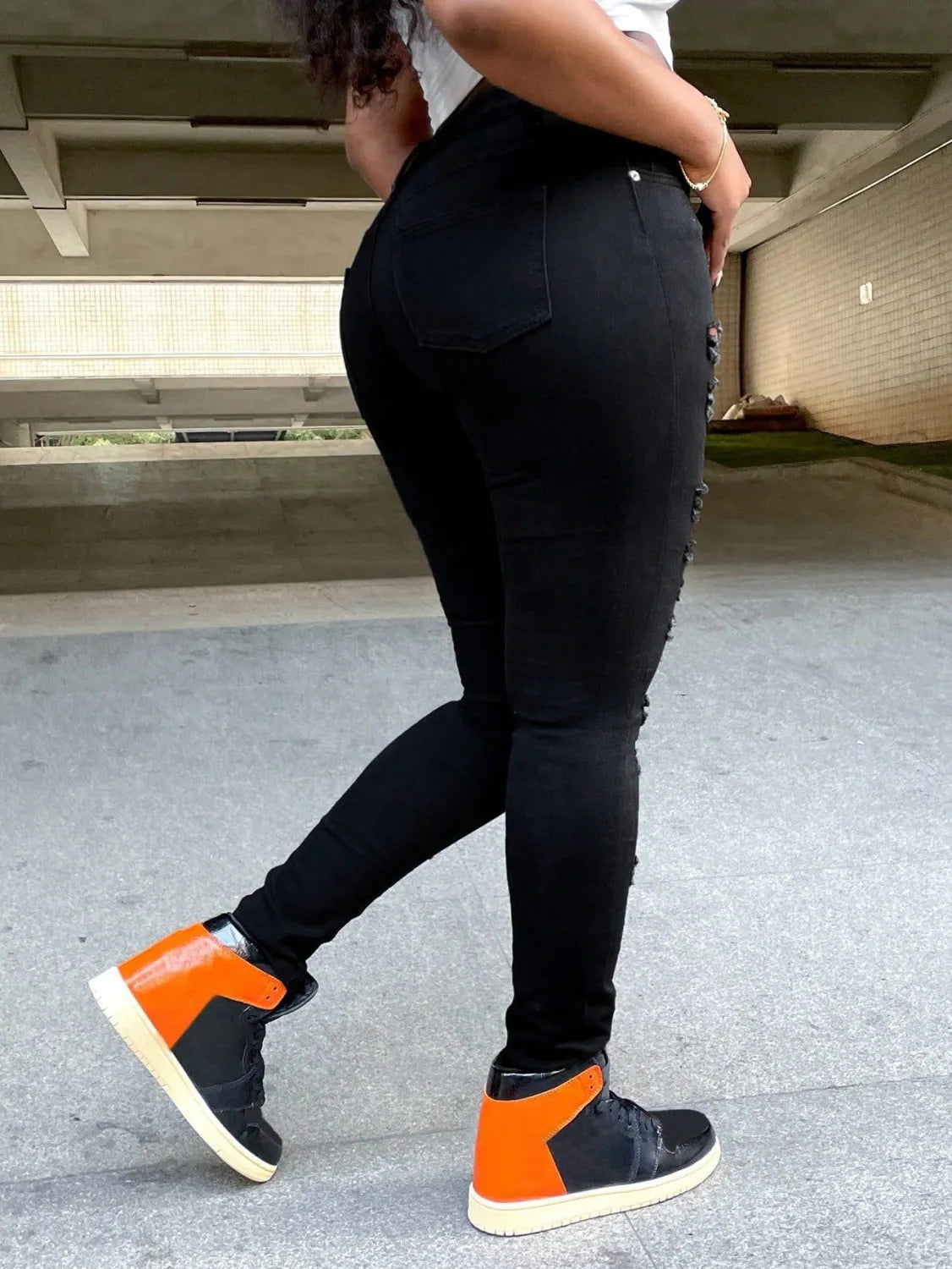 Women's Slim Fit Ripped Black Denim Jeans
